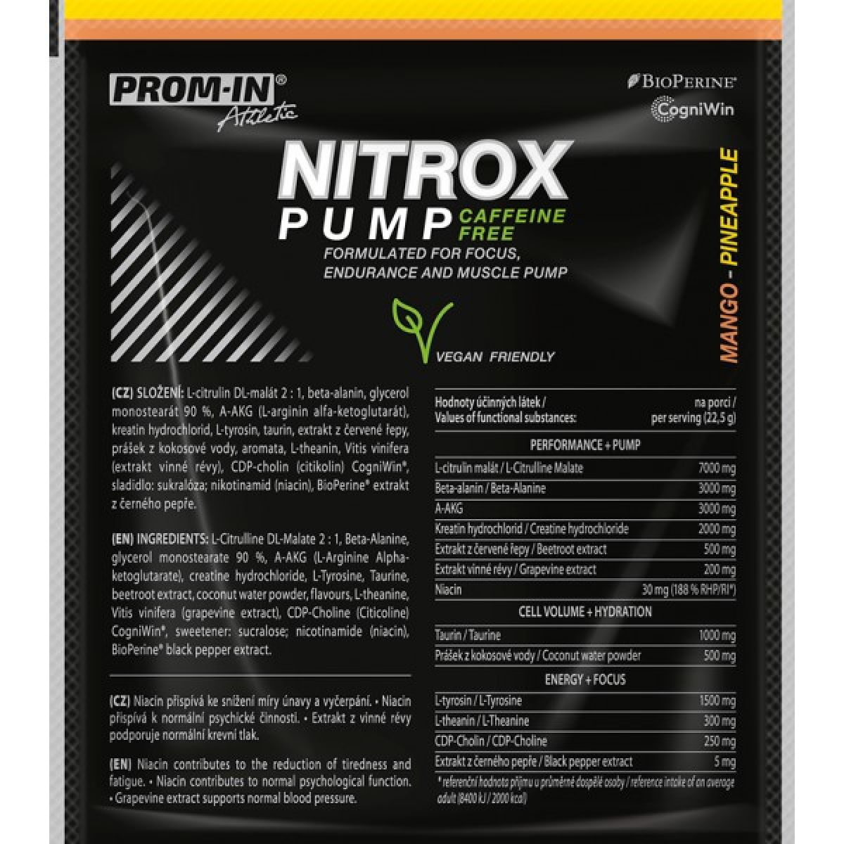 Nitrox Pump Caffeine Free (sáčky) - 22,5 g, ananas-mango Nitrox Pump Caffeine Free (sáčky) - 22,5 g, ananas-mango