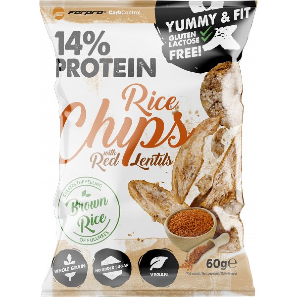 Proteinové rýžové chipsy ForPro® - 60 g, s černou čočkou Proteinové rýžové chipsy ForPro® - 60 g, s černou čočkou