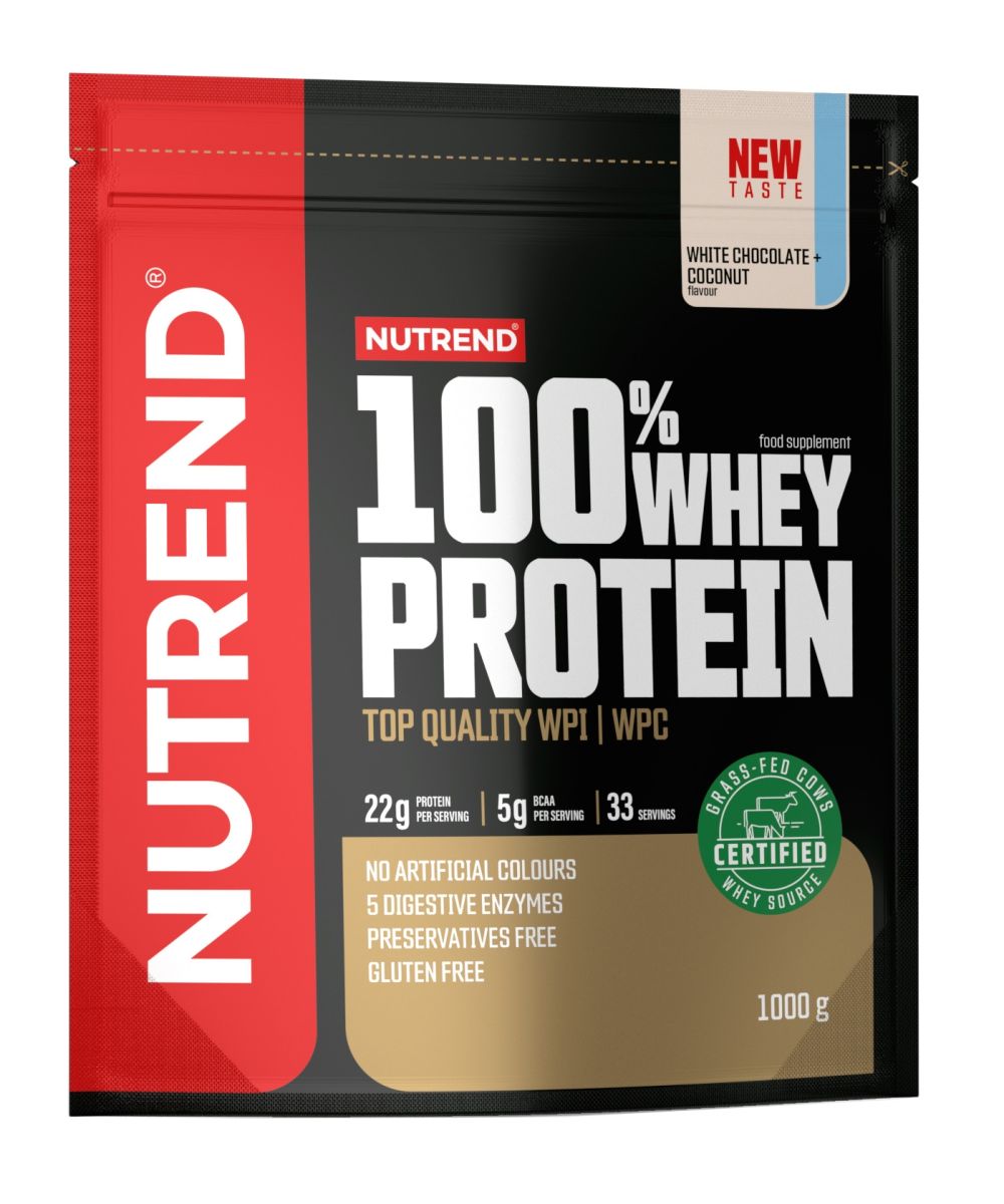 Nutrend 100% WHEY PROTEIN 1000g sáček bílá čokoláda+kokos Nutrend 100% WHEY PROTEIN 1000g sáček bílá čokoláda+kokos