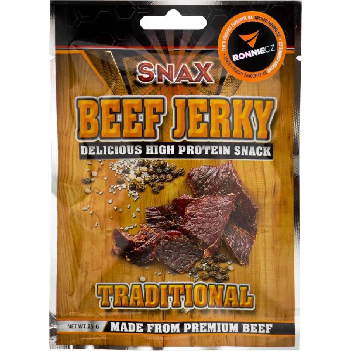 Sušené maso Snax Beef Jerky - 25 g, pepřené Sušené maso Snax Beef Jerky - 25 g, pepřené